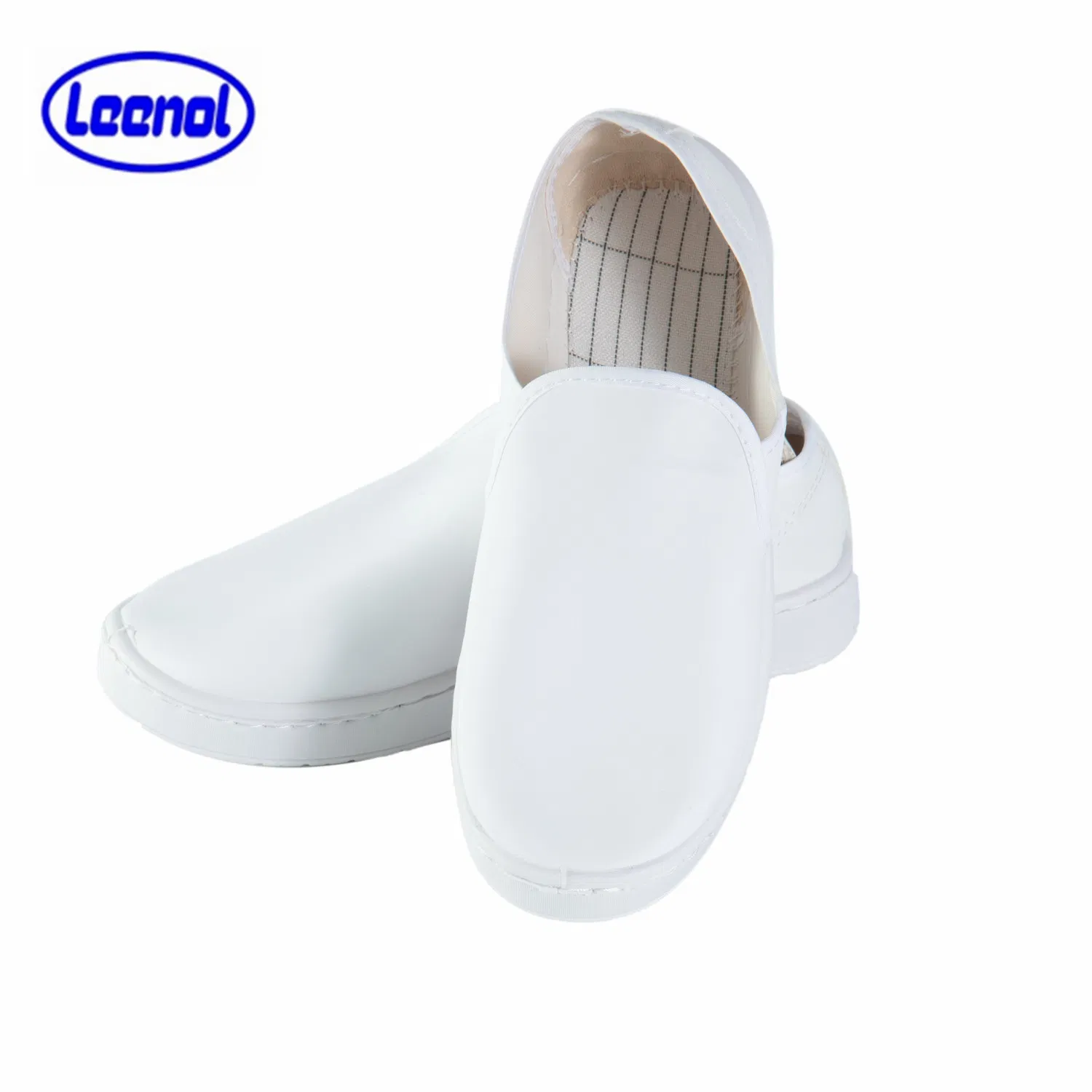Leenol-1577104 Защитная обувь для чистых помещений с белой подошвой из ПВХ, верхом из антистатической парусины, устойчивой к электростатическим разрядам.